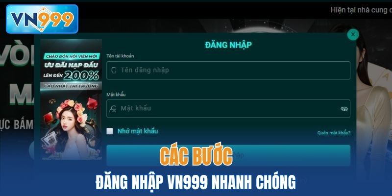 Các bước đăng nhập VN999 cụ thể, nhanh chóng